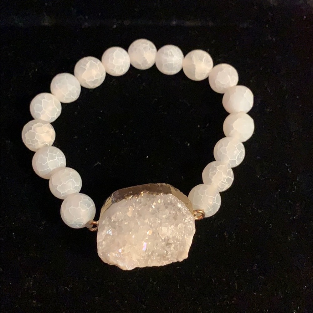 White Iridescent Druzy Stretch Bracelet